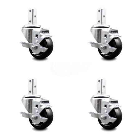 Service Caster 3.5 Inch Hard Rubber Wheel Swivel 7/8 Inch Square Stem Caster Set with Brake SCC SCC-SQ20S3514-HRS-TLB-78-4